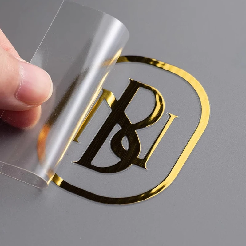 Custom 3D UV Color Print Gold Sticker with Silver Logo Self-Adhesive Clear Label Shiny Wedding Gift Hollow Decal