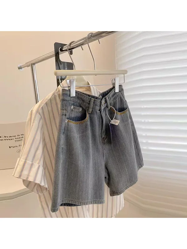 

plus Size Silk Denim Shorts Women's Summer Thin Slimming Wide Leg Mid-Length Pants High Waist Cleanfit Style A-Line Skirt