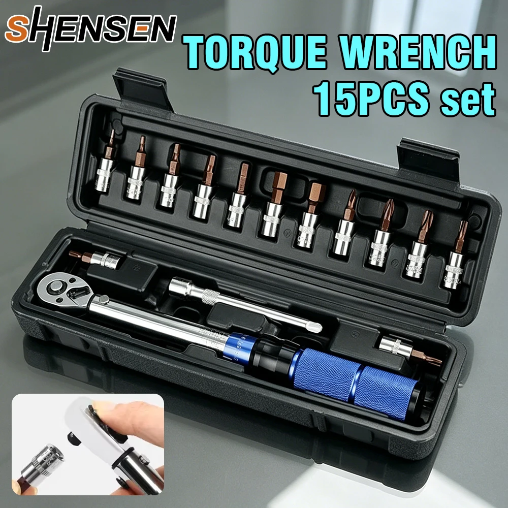 

15PCS Bicycle Torque Wrench Set, Double-way Hex Ratchet Wrench with Special Sockets, Manual Tools for Bicycle & Household Repair