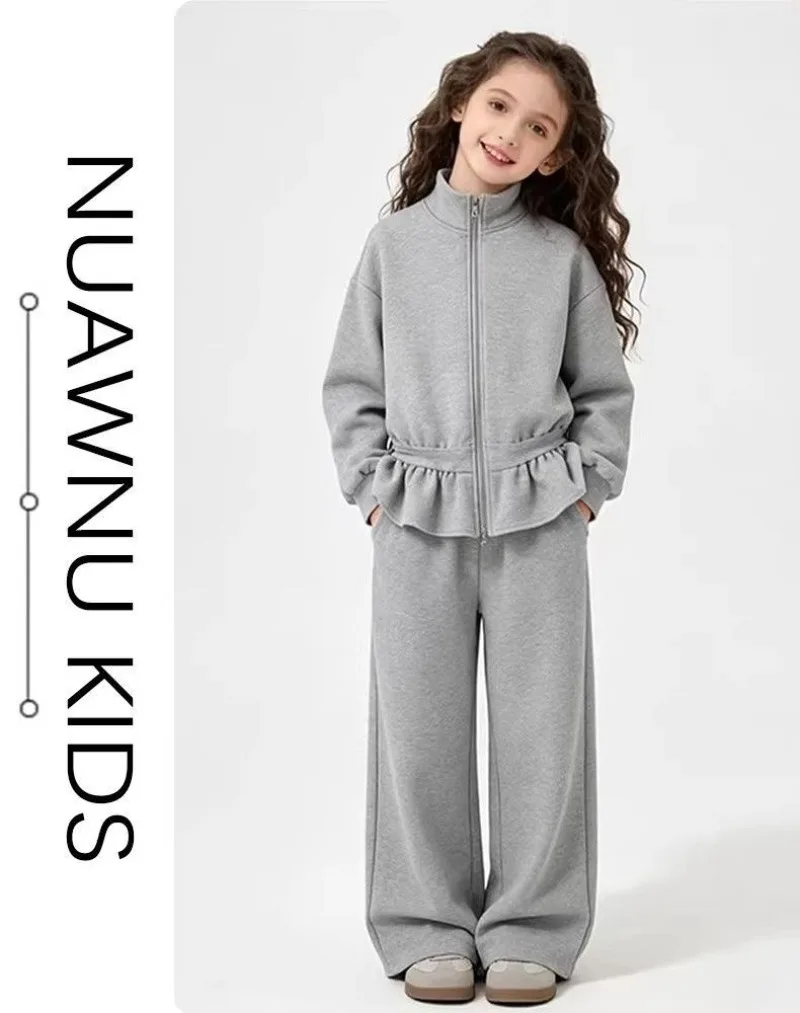 2-12 Jahre Mädchen Zweiteiliges Kleidungsset UNITIM Herbst Kinder Mädchen Reißverschlussjacke Anzüge Locker Sitzend Süßes Junior Mädchen Outfit mit Gerader Hose – Detail 11