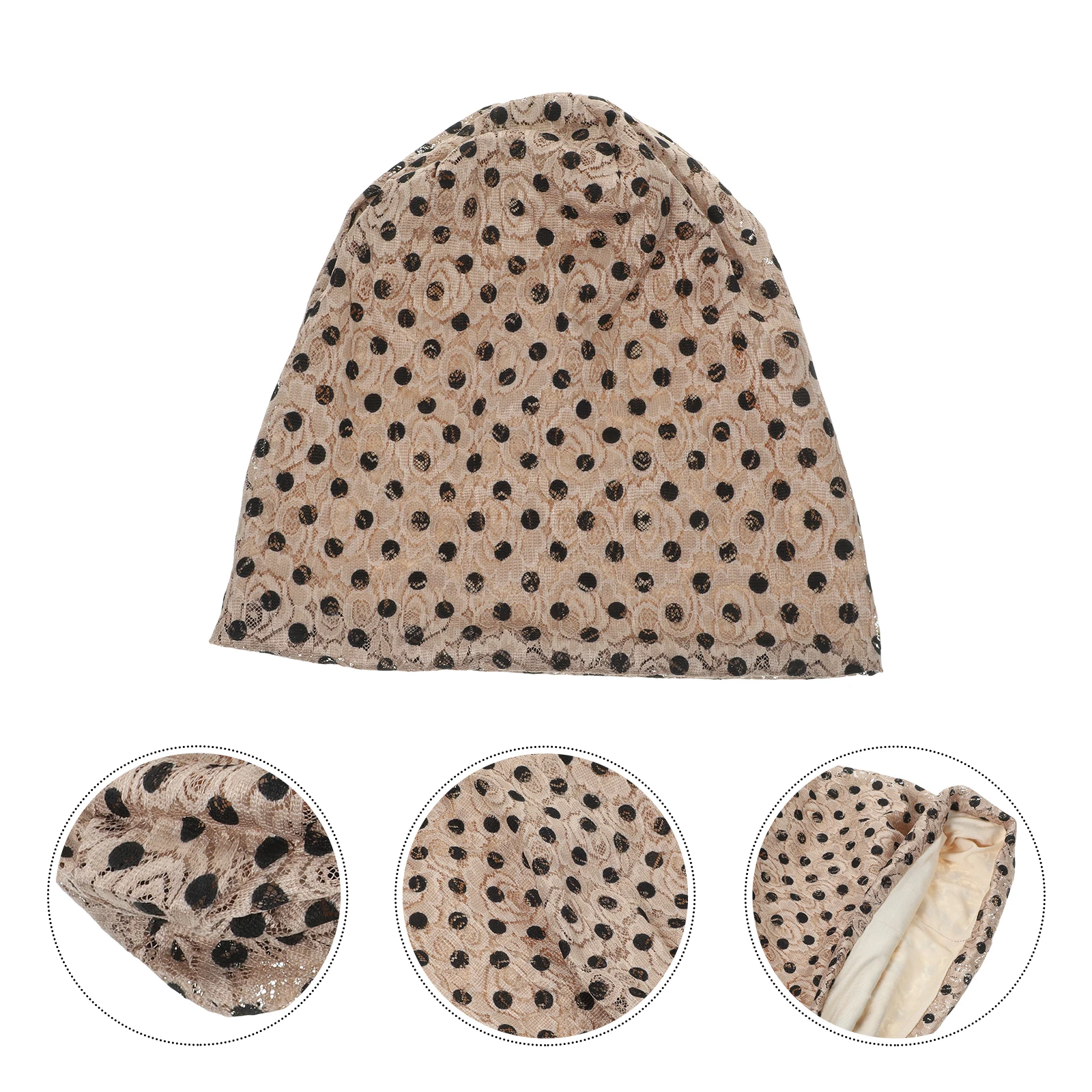 

1pc Cotton Summer Lace Maternity Hat Breathable Lightweight Foldable Sleep Cap Khaki Dot Pattern Comfortable Headwear Wrap For