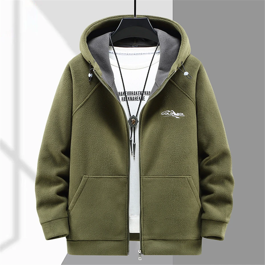 Polar Fleece Jacket Men Plus Size 10XL 12XL Solid Color Jackets Autumn Winter Warm Hooded Jacket Coat Male Outerwear Big Size