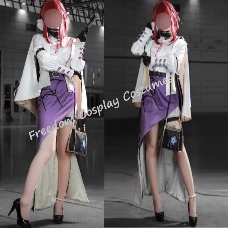 

LQGame Honkai Star Rail Kafka Cosplay Costume Kafka White Top Purple Skirt Wig Bag Full Set for Halloween Women Theme Party