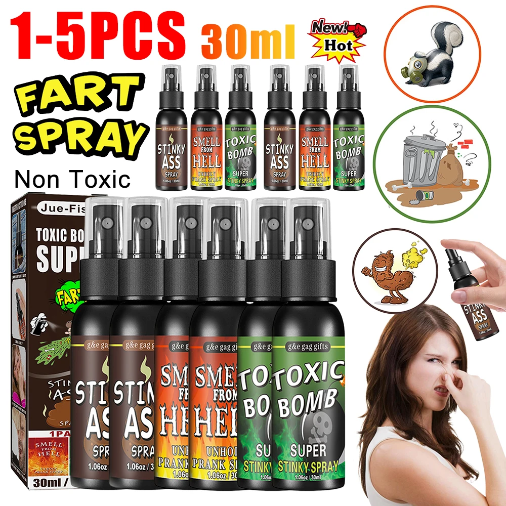 1-5PCS Fart Spray Prank Joke 30ml Non Toxic Fart Gag Spray Party Supplies Smelly Stinky Gags Spray Halloween Funny Toy for Party