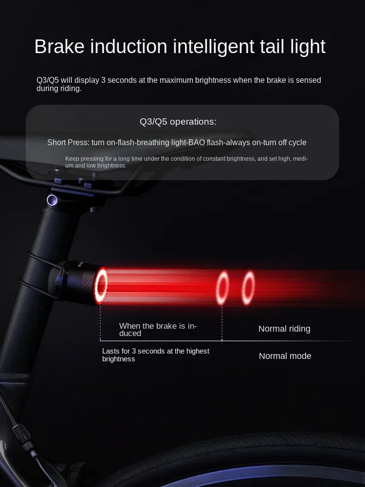 Bicycle Tail Light Mountain Road Bicycle Night Riding Brake Light Warning Light Intelligent Sensing Riding Equipment