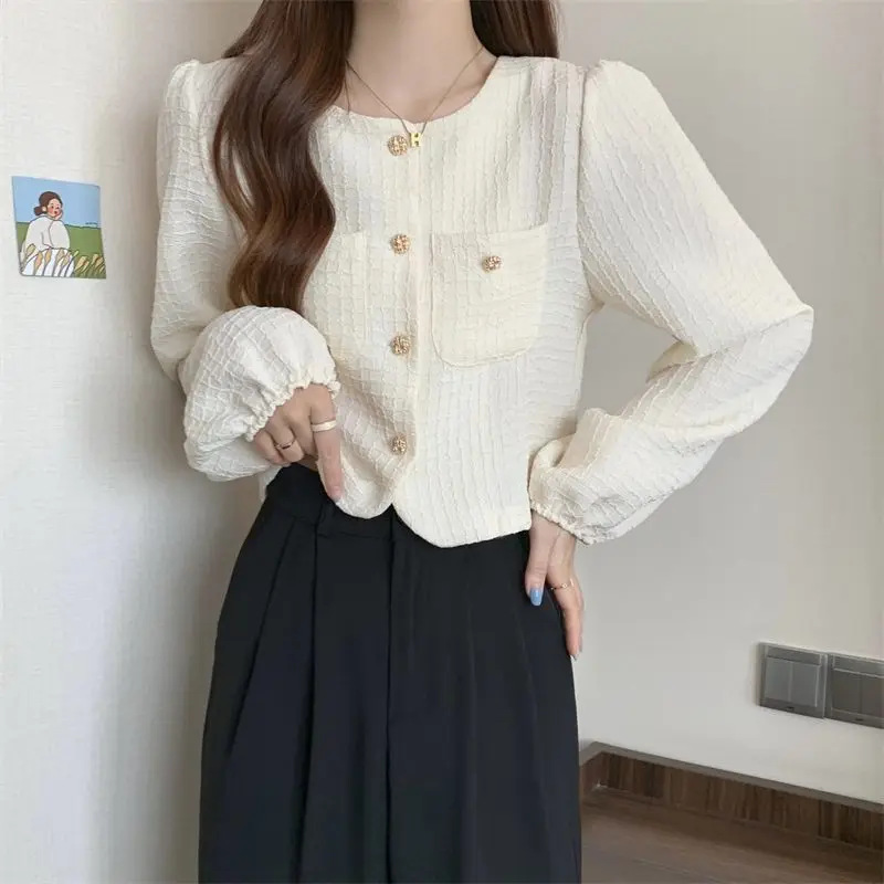 Autumn Women Trendy Chic Sweet Pockets Design Button Up Shirt Casual Kawaii Loose Blouse Solid Long Sleeve Tops Elegante Blusas