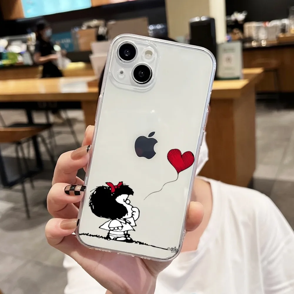 Mafalda Telefoon Case Voor Iphone 15 11 13 14 Pro Max 16 X Xr Xs Max Se 2020 12 mini Transparante Cover