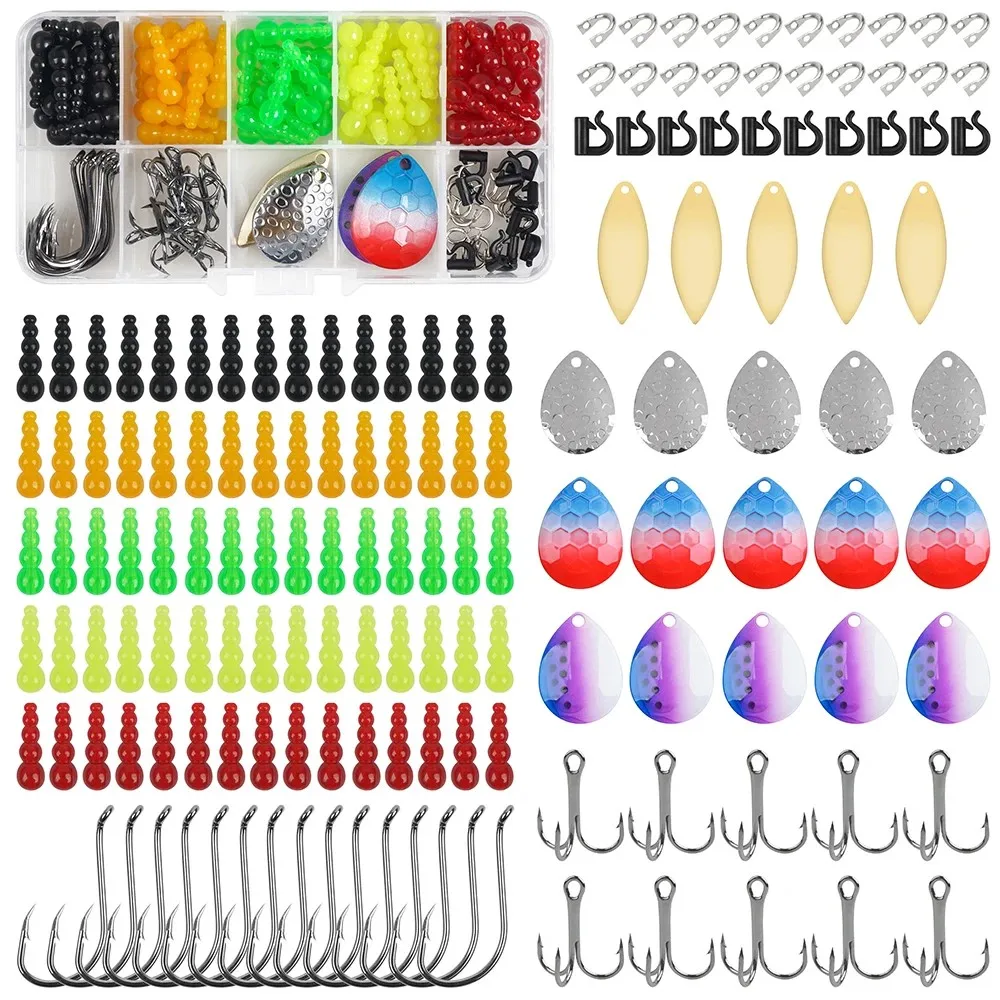 

150Pcs Rotating Spinner Fishing Lure Making Kit Stacked Fishing Beads Spinner Blades Clevis Hook Crawler Harness for Walleye Rig