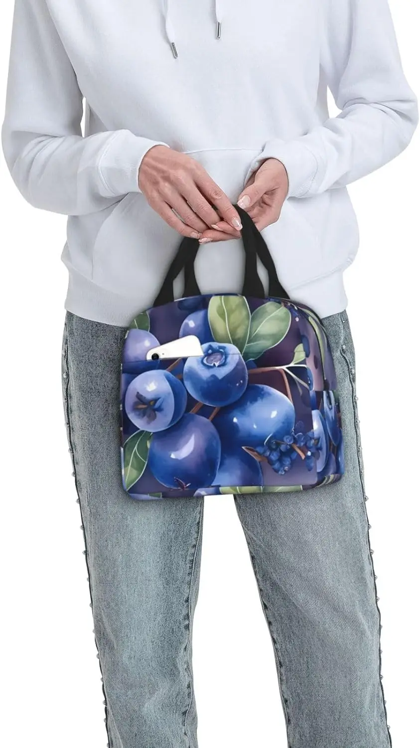 Borsa per il pranzo isolata con mirtilli di frutta estiva, borsa termica per il pranzo congelabile impermeabile Bento Lu nch Box, borsa per donna uomo Lun ch