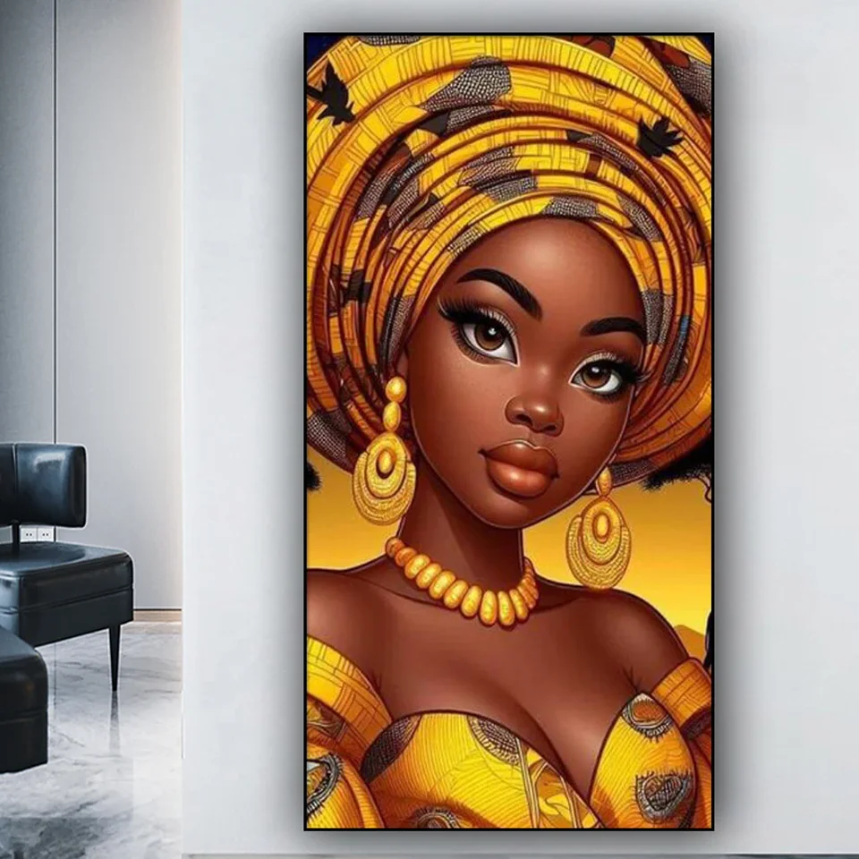 Eşarp Afrika kadınlar Elmas Boyama Yeni DIY El Yapımı Hediye Tam Kare/Yuvarlak Elmas Nakış Mozaik Siyah Sanat Ev Dekor