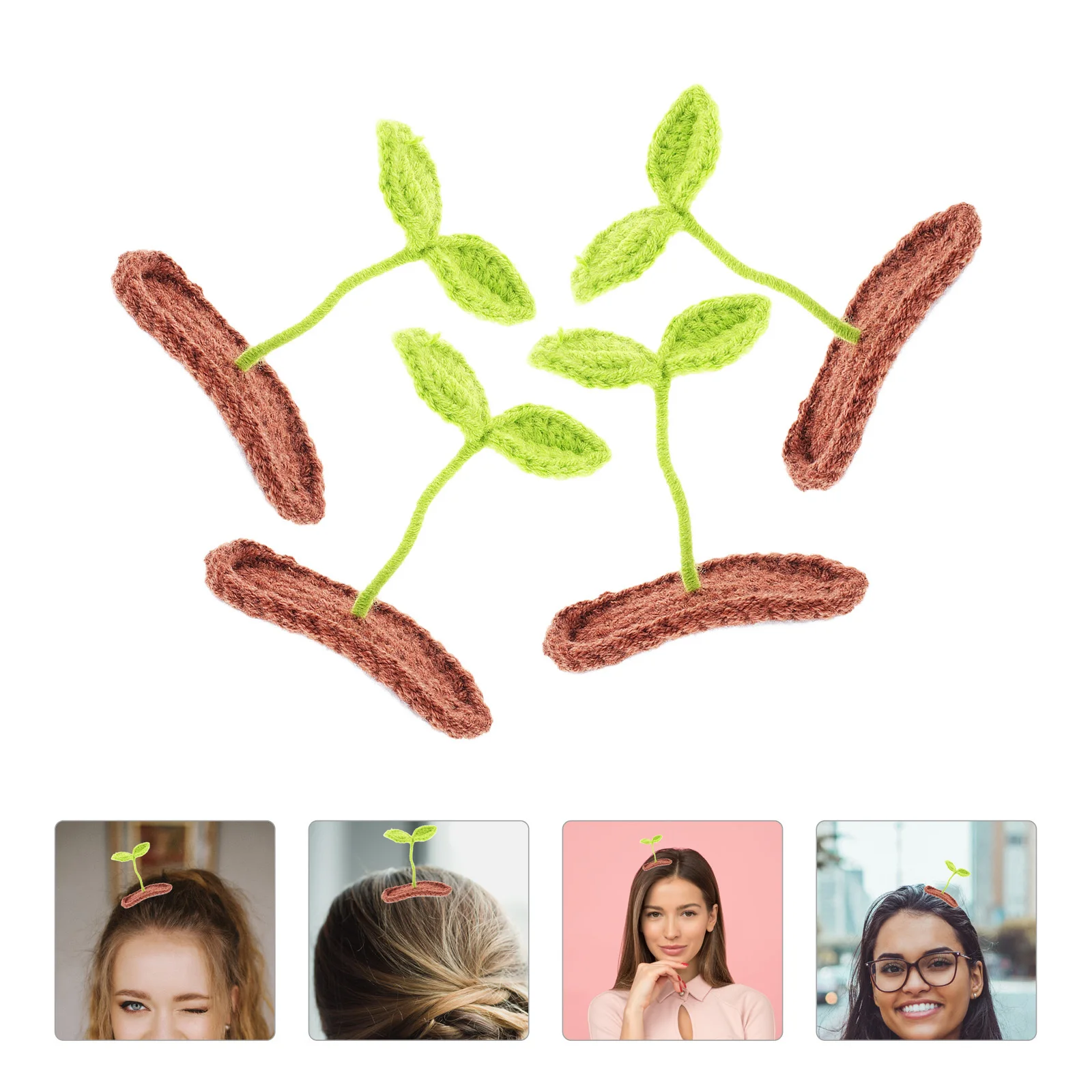 

4 pcs Bean Sprout Clips Cute Girl Hair Accessories Decorative Plant Sprout Clips For Kids Woven Hair Clip For Party Birthday