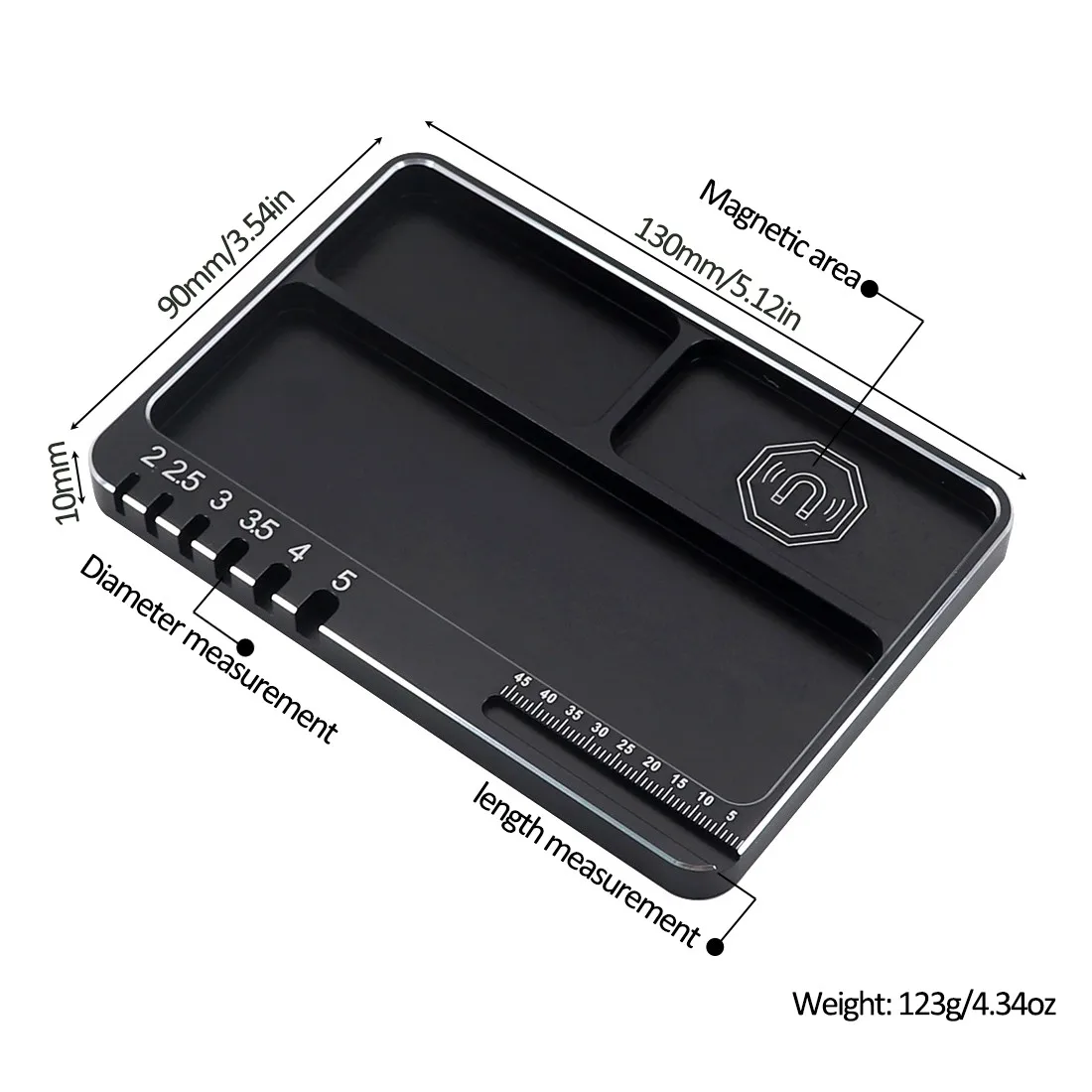 Magnetic 3-grid Parts Storage And Maintenance Tool Tray 130x90x10mm Aluminum Spiral Tray Suitable For Rc Car Drone Models