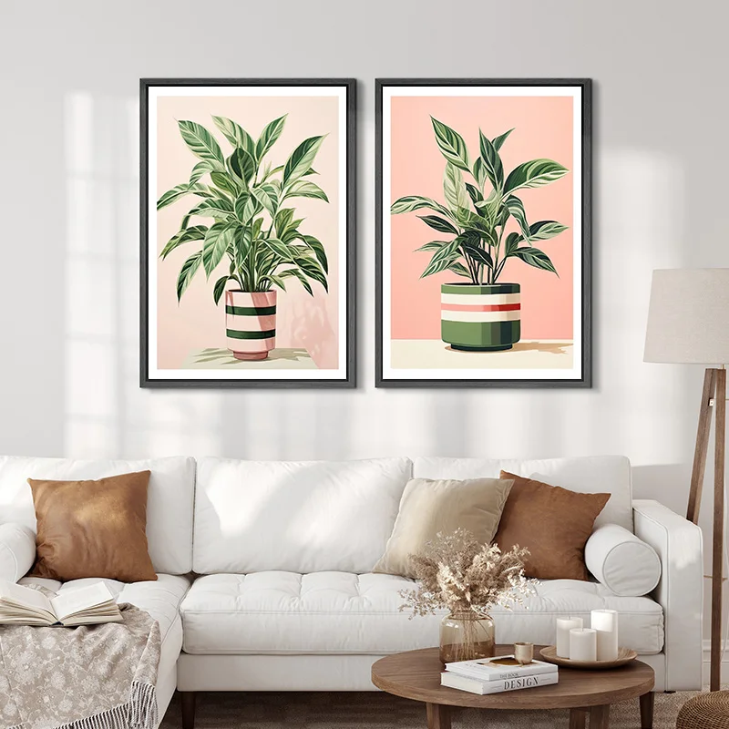 ميامي مستوحاة النبات المشارك Monstera السرخس المرجان والنباتات الخضراء صورة قماش اللوحة الوردي جدار الفن غرفة المعيشة ديكور المنزل