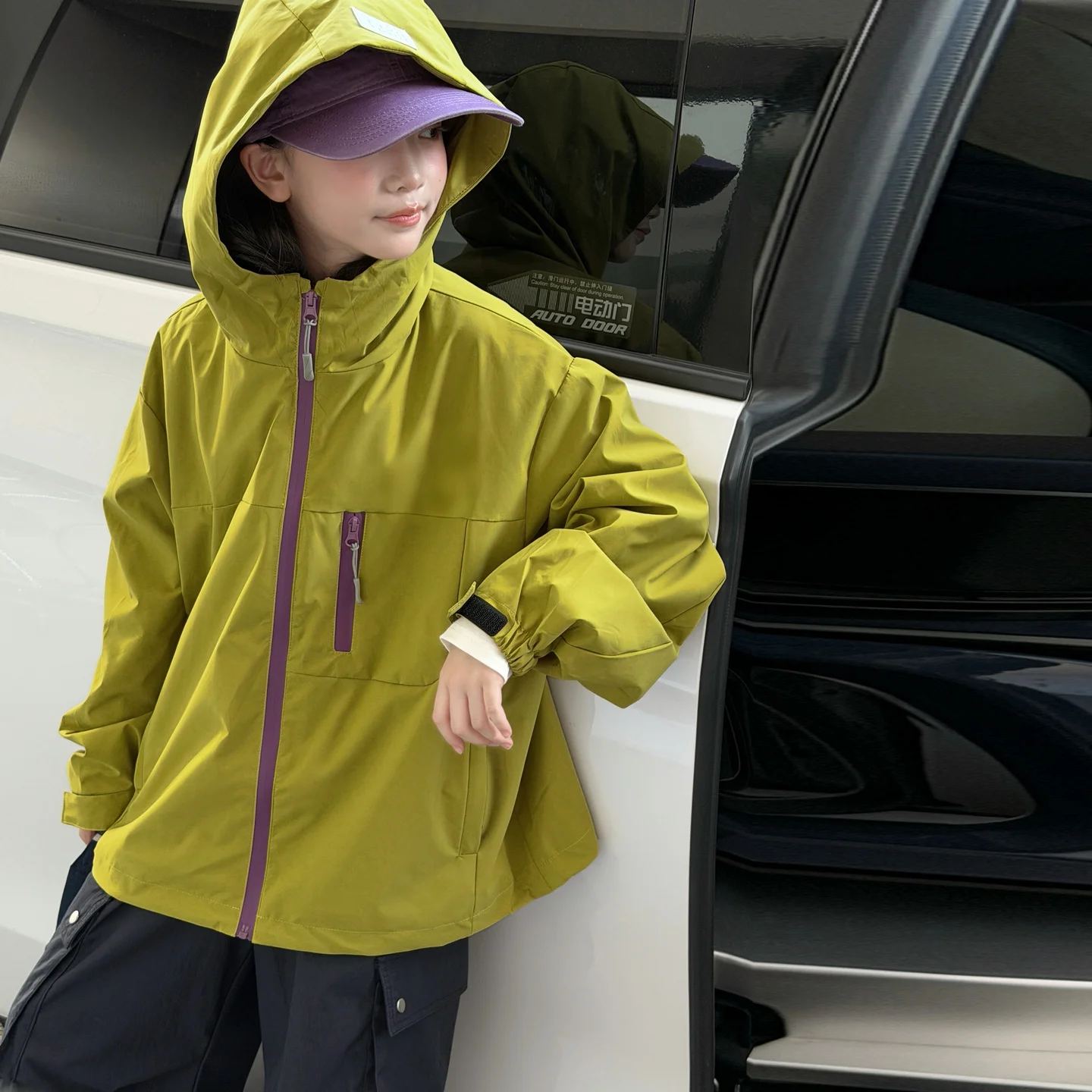 Girls Hooded Windbreaker Jacket Zipper Kids Waterproof Windproof Coat Outdoor Children Casual Hiking Sports Outerwear For 6‑14Y