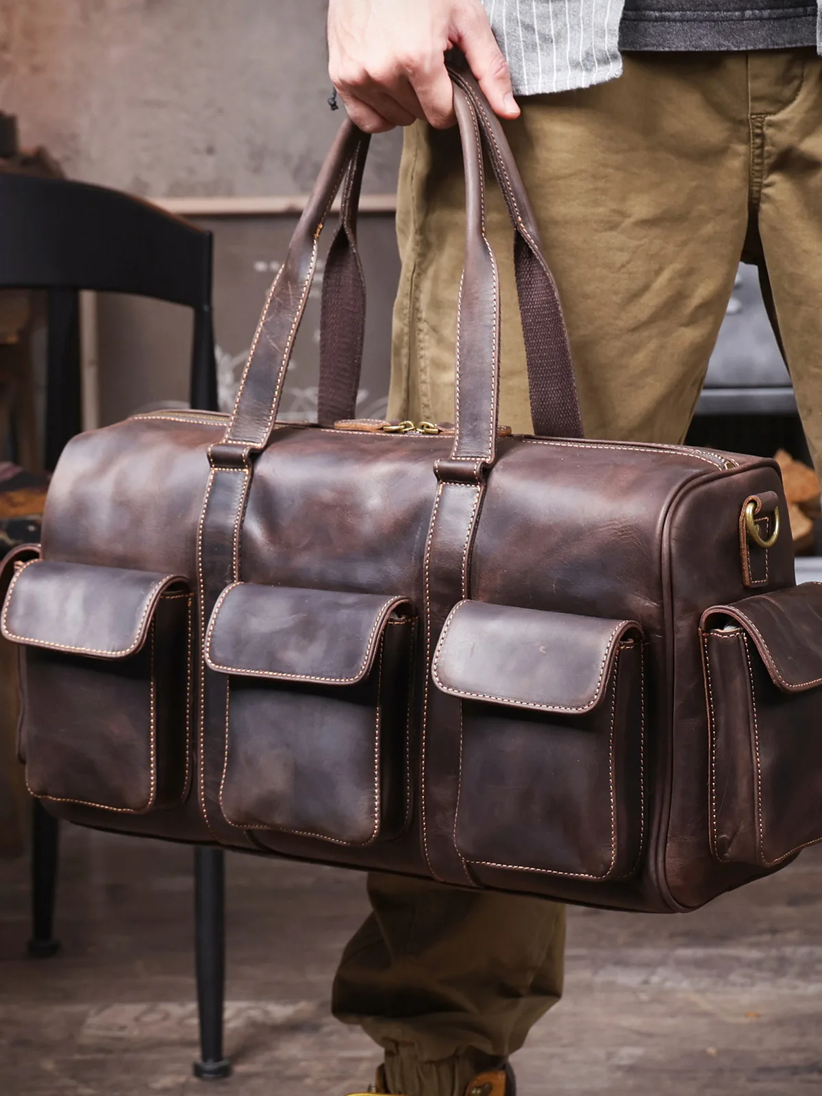 

PNDME casual designer handmade genuine leather men travel bag vintage luxury crazy horse cowhide large-capacity luggage handbag