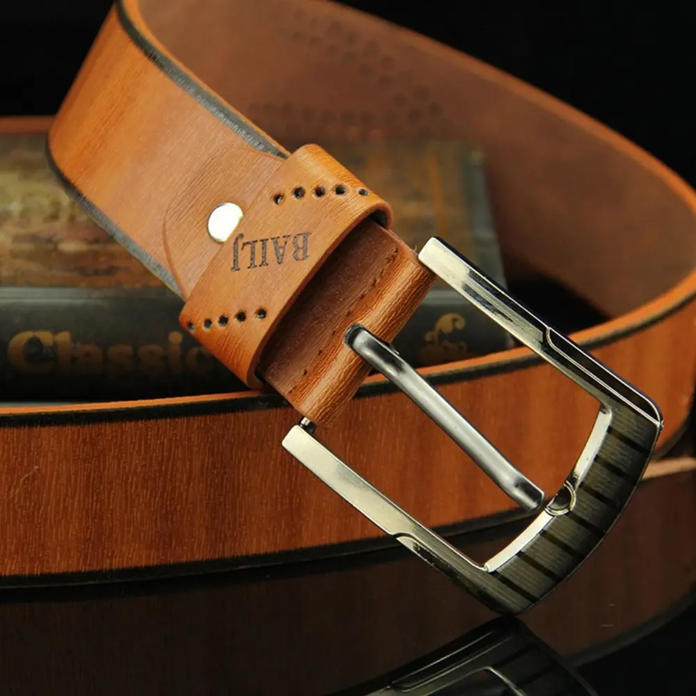 Robuster Cowboy-Ledergürtel, lässiger Vintage-Dornschließe-Bund, Hosenträger, Herrengürtel – Detail 4