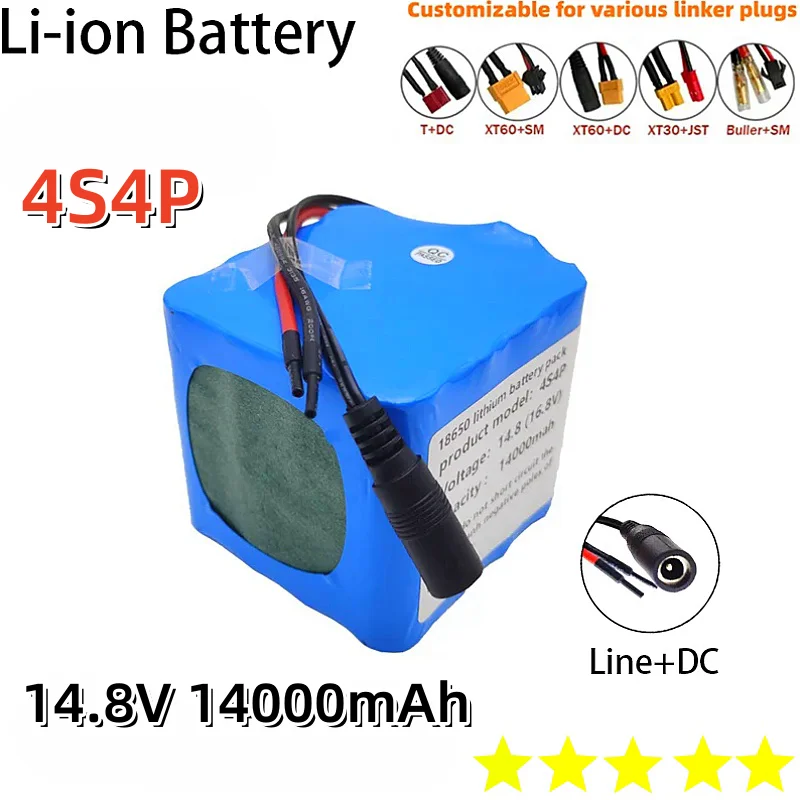 

4S4P 14.8V 14000mAh 18650 Li-iom Battery Pack with 5(A) BMS for Night Fishing Lamp Heater Miner's Lamp Amplifier Etc 14Ah