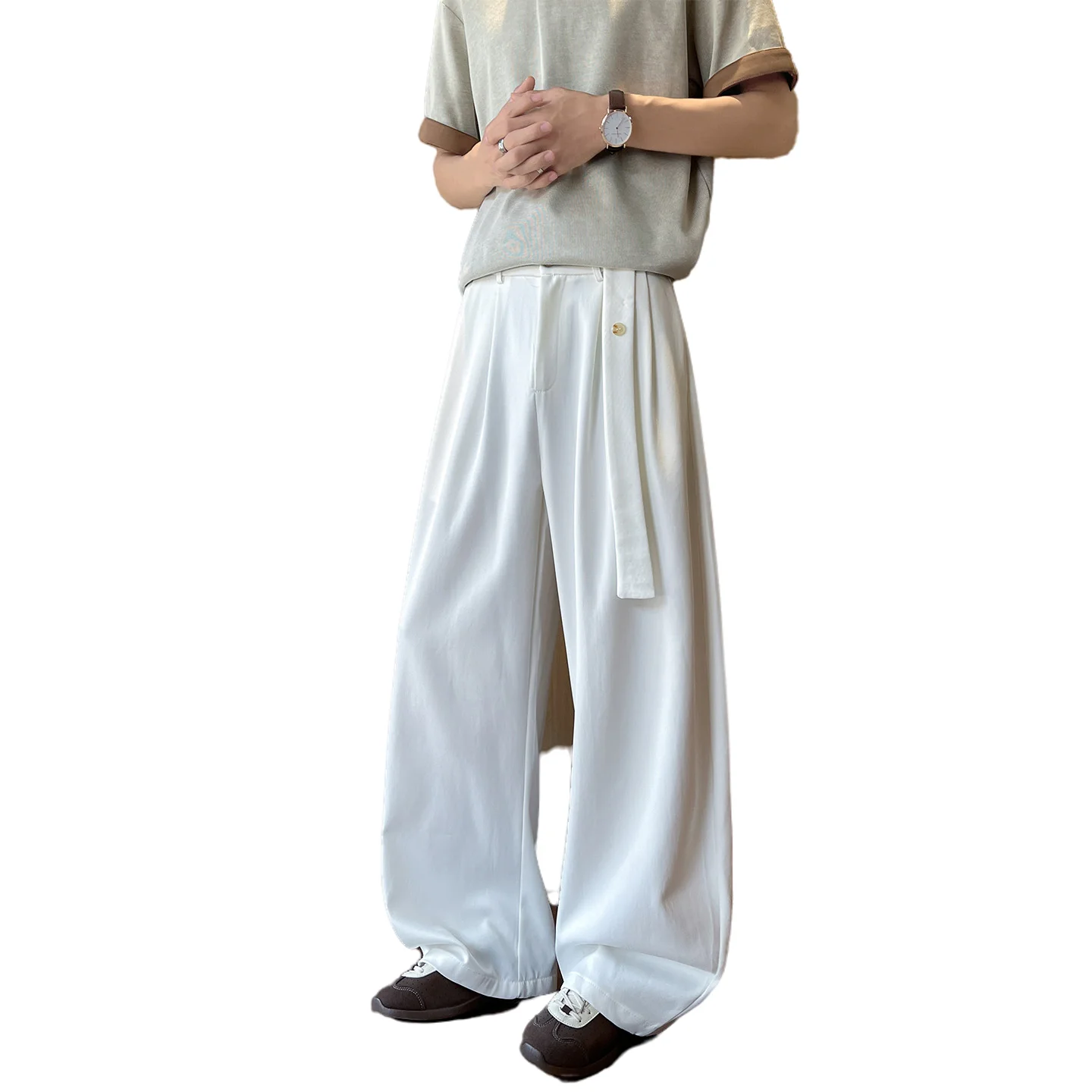 Men's Streetwear Trousers New Spring Autumn Fashion Trendy Solid Color Drape Curved Blade Pants Streetwear Commuter Urban Wear