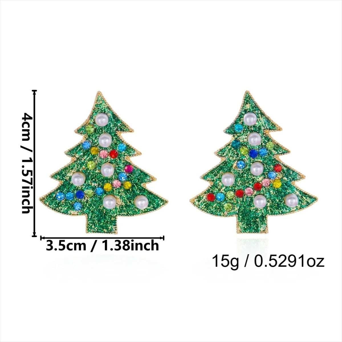 Bunte Strass-Ohrringe mit grüner Emaille, Weihnachtsbaum-Ohrstecker für Frauen, künstliche Perlen, Weihnachtsbaum-Ohrringe, Neujahrsparty-Schmuck – Detail 28