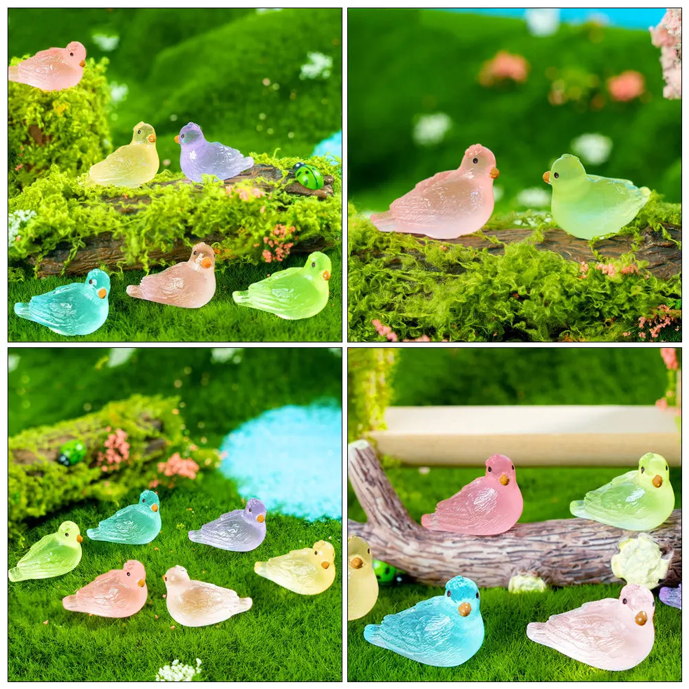 

12Pcs Glow in The Dark Pigeon Decorations Mini Resin Birds Small Cute Animals for Micro Garden DIY Craft Projects