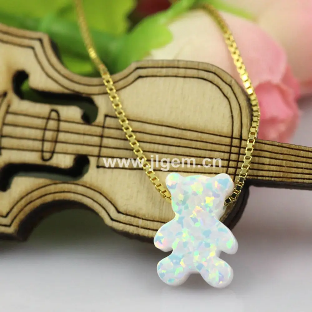 (10Pcs/Lot) Opal White Bear Pendant 9.5x13mm With Fire  White Cactus For Necklace Making