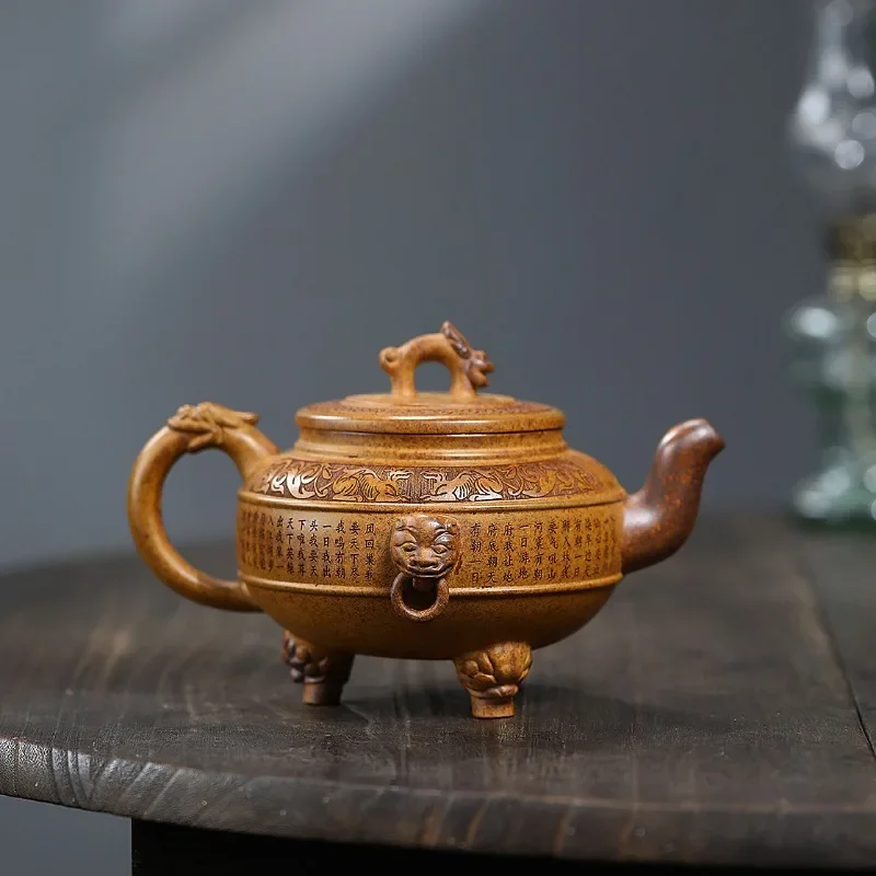 Yixing Handmade Purple Clay Teapot, Raw Ore, Gold Sand,tea Pot, Kung Fu Tea Set 460ml