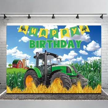 Dekorace na narozeninovou oslavu s farmářským tématem, farmářský traktor, vlajka, dekorace na pozadí, dekorace místa konání, dekorace na pozadí, látka 8 nejlepší prodej narozeninové dekorace s traktorem - №8