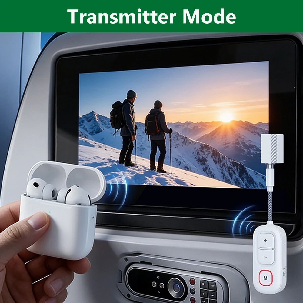 KEBIDU Bluetooth 6.0 Audio Transmitter Receiver 3.5mm AUX Jack Airplane Wireless Audio Adapter With Mic For TV PC Headphone Kit view 4