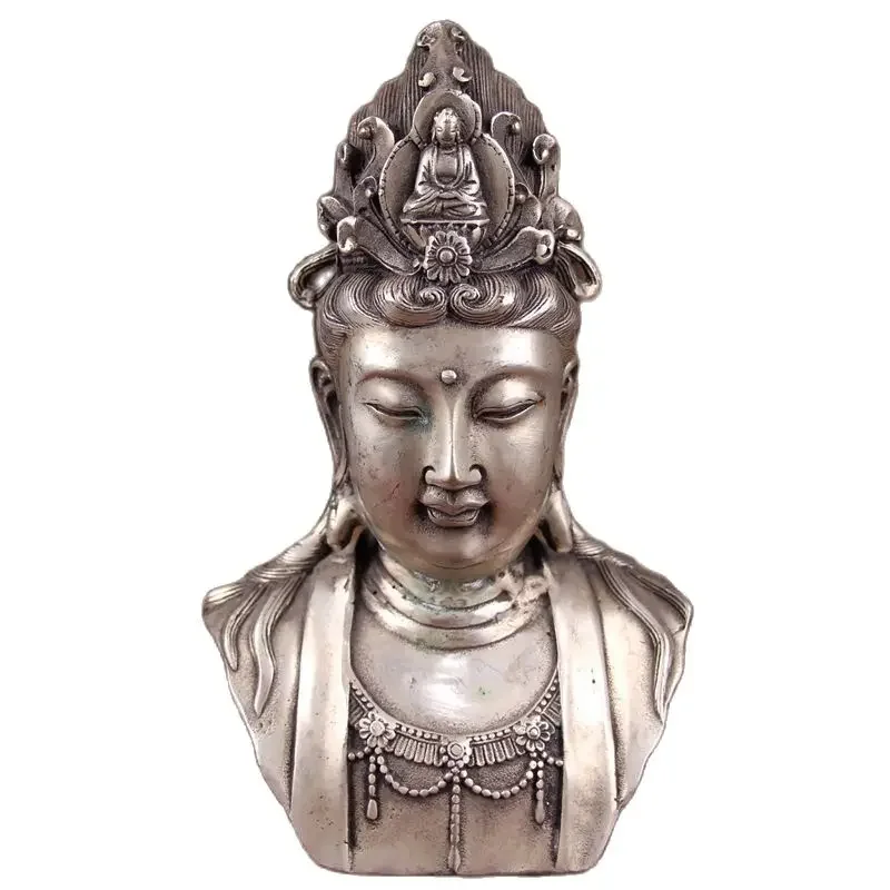 china-old-feng-shui-homeornaments-plate-with-silver-guanyin-statue