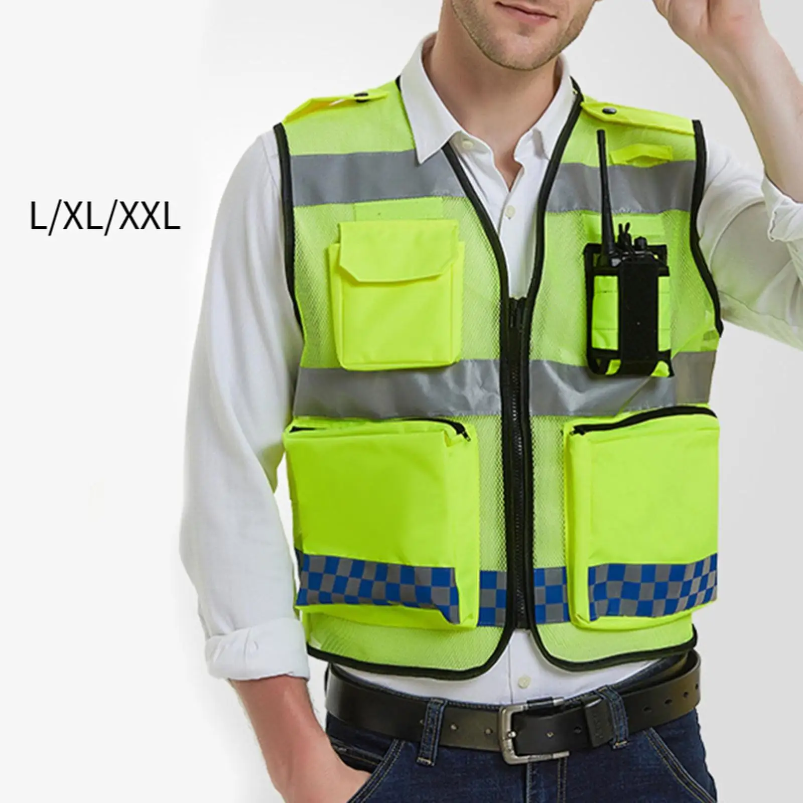 

High Visibility Reflective Vest Lightweight Knitted Cloth Safety Work Vest with Zipper for Traffic Control Night Use