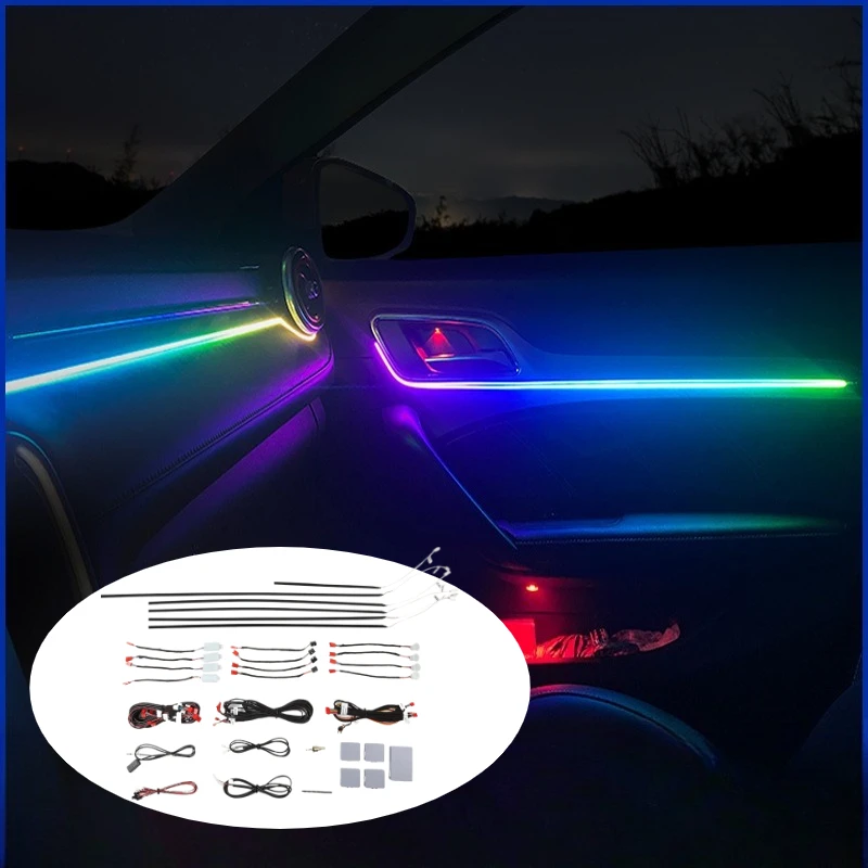 

Universal Car LED Ambient Light Strips 64 Color RGB APP Control Multicolor Interior Lighting Kit Car Decoration Accessories