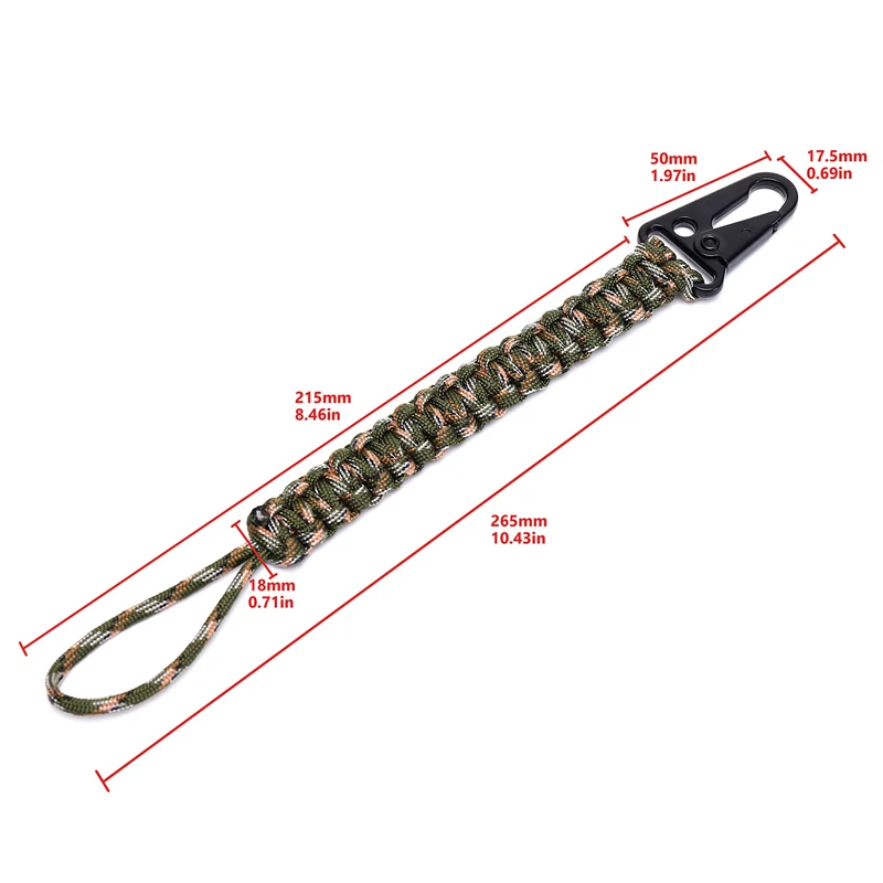 Paracord Keychain 550 Tactical Carabiner Clip Outdoor Survival Keyring Heavy Duty Belt Loop Keys Holder EDC Gear