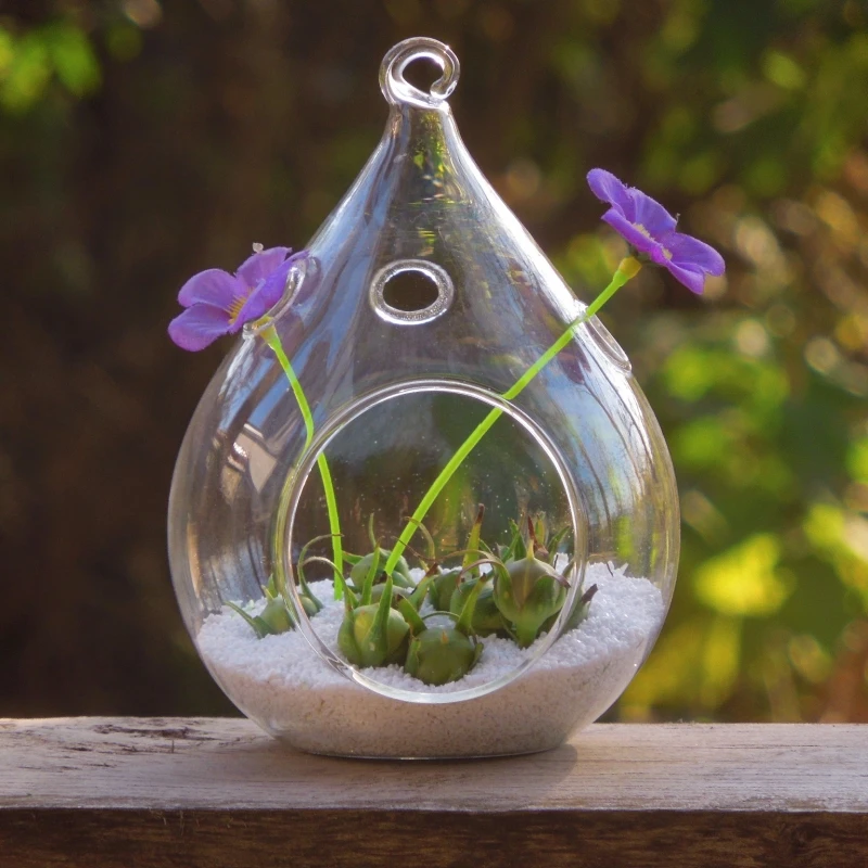 8pcs/pack 10*12cm Water Drop Glass Vase Home Decoration Succulents Terrarium Wedding Hanging Ornament Living Room Flower Ware