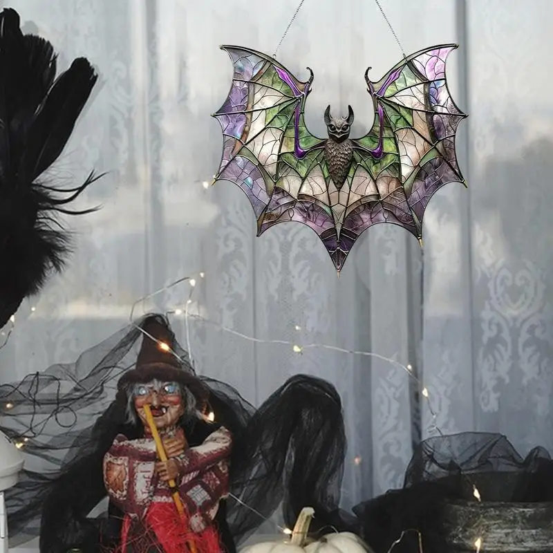Acrylic Rainbow Bat Pendant Hunging Colorful Bat Decoration Acrylic Stained Glass Sun Catcher For Patio Yard Home Garden Window