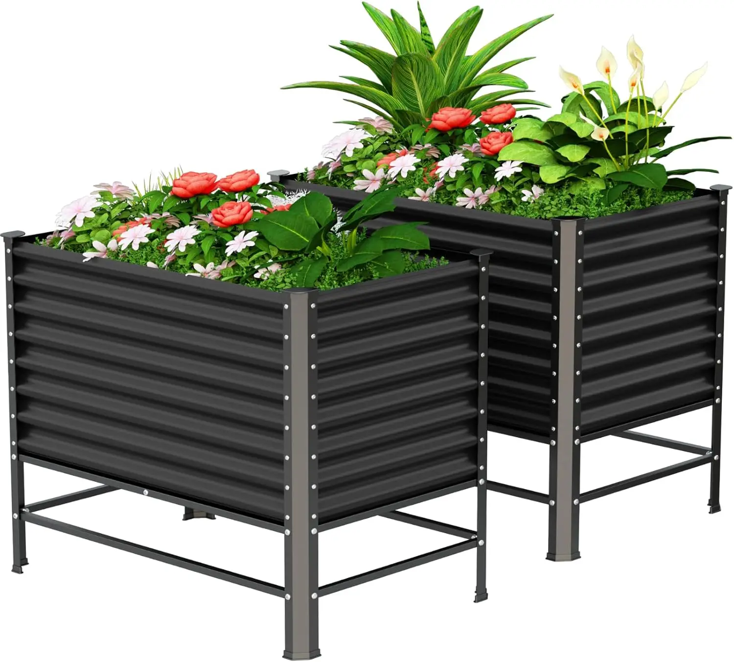 

2PCS Raised Garden Bed with Legs, 48×24×37in Large Outdoor Metal Galvanized Garden Planting Box,900lb Capacity for Vegetables La