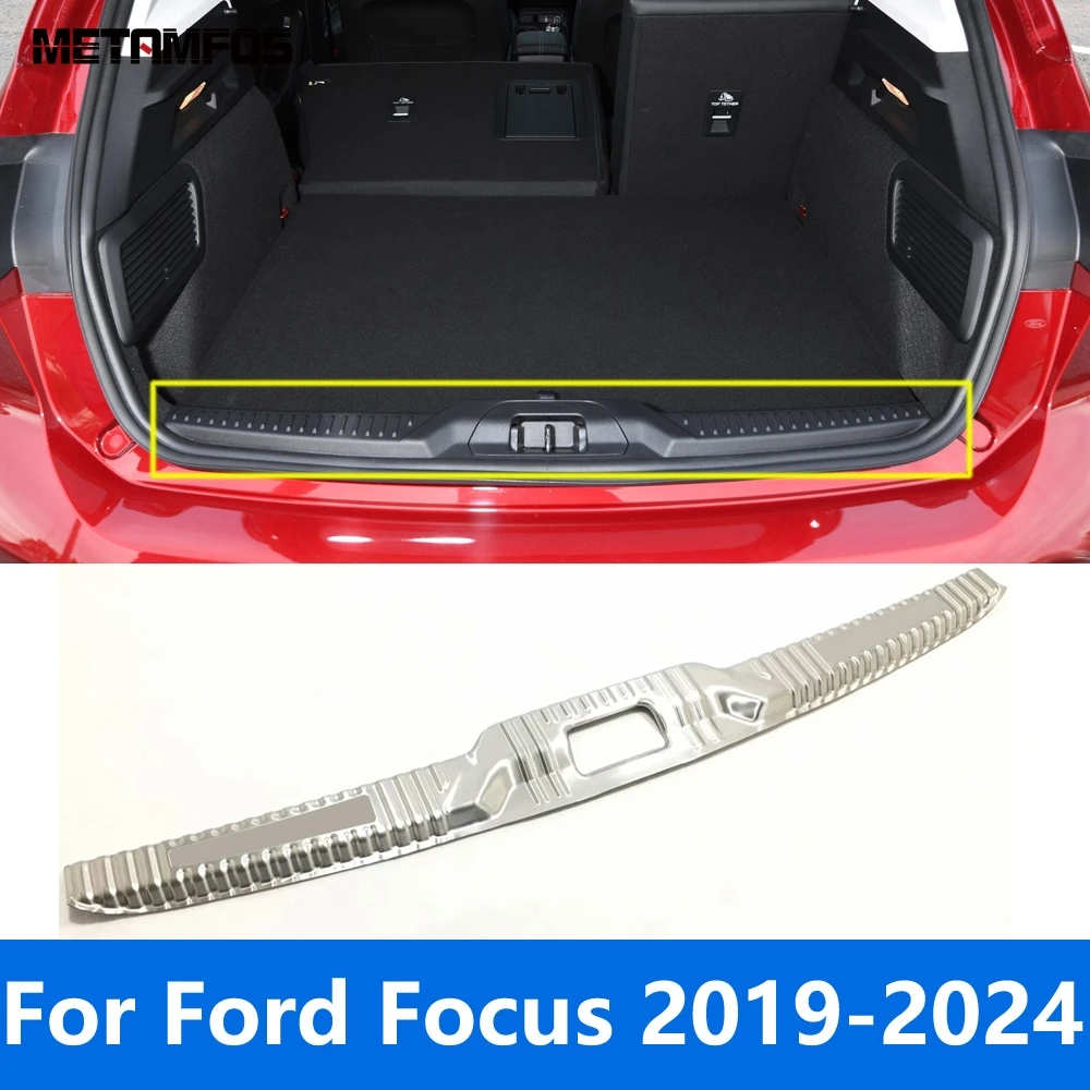 Car Accessories For Ford Focus 2019-2023 2024 Stainless Interior Rear Trunk Bumper Foot Plate Tailgate Door Sill Scuff Guard