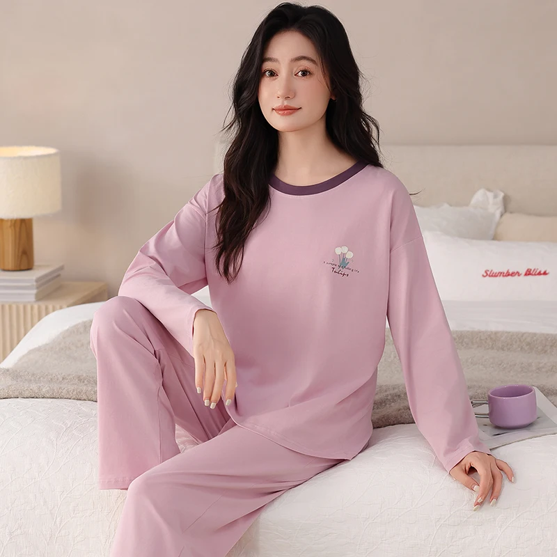 

2 шт./компл. женские пижамы осень-весна мягкая модальная одежда для сна с милым мультяшным принтом пижамы с длинными рукавами женский домашний костюм M-5XL