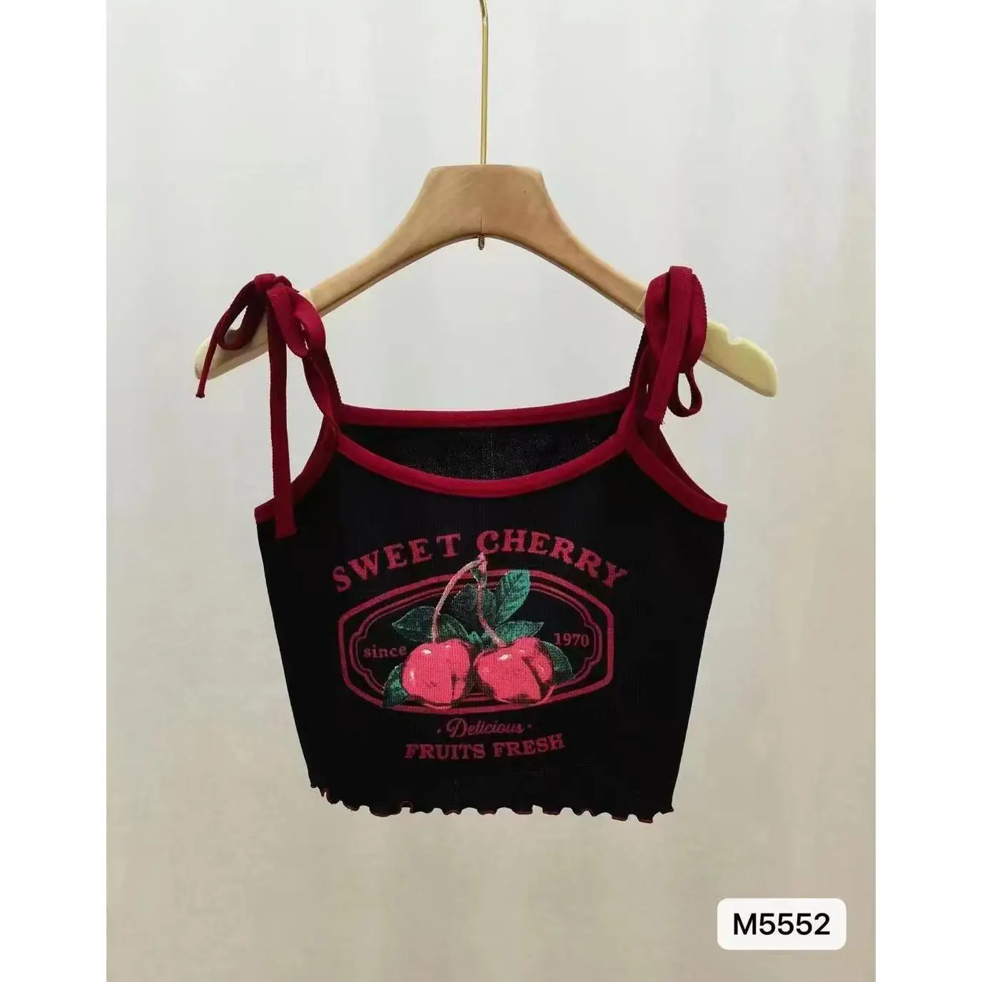 新しい夏の甘くてスパイシーなチェリープリントイヤリングタイハイウエストストラップ