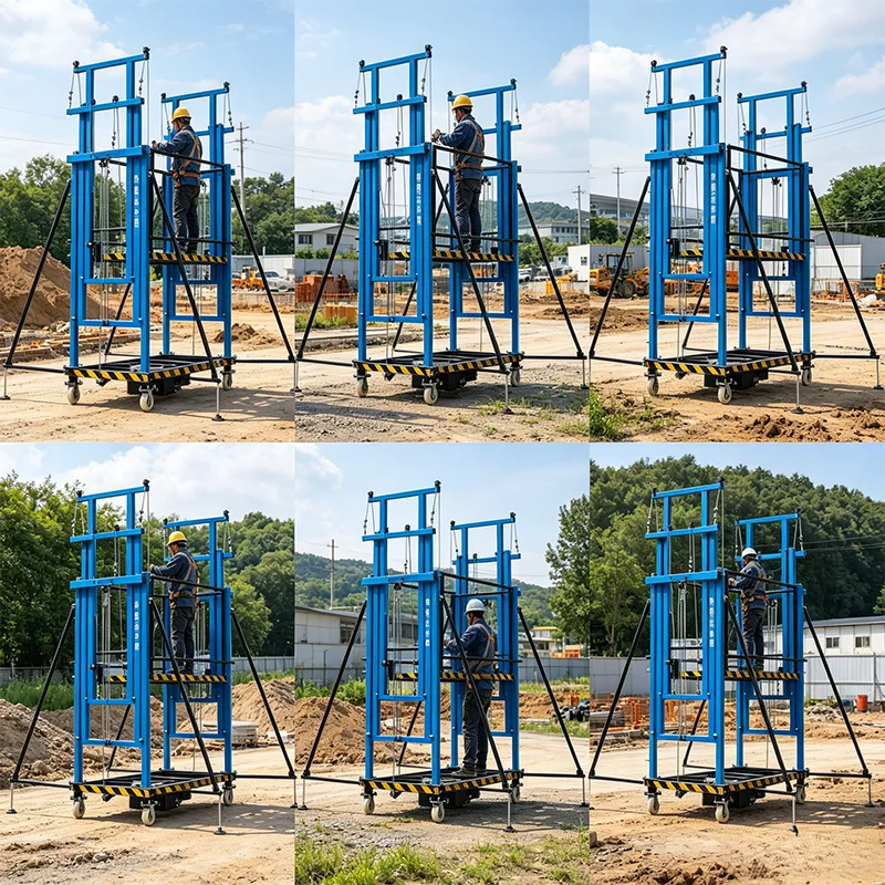 8m Heavy Duty Electric Lift Scaffolding 800kg Double Mast Telescopic Scaffold with Brake Wheels for Indoor Outdoor Maintenance