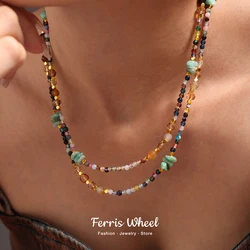 Women Necklace Irregular Crystal Nature Stones Stainless Steel Colorful Chain Fashion Charm Daily Jewelry Wholesale