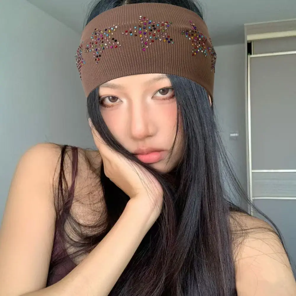

Casual Pure Color Rhinestone Star Headband Soft Breathable Elastic Headband Sweat Absorbing Headwear Sports Hairband Yoga