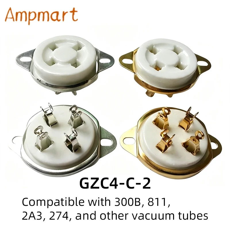GZC4‑C-2 4‑Pin Ceramic UX4 Tube Socket Rear Mount Phosphor Copper Contact For 300B 2A3 811 274B Audio Amplifier 10PC