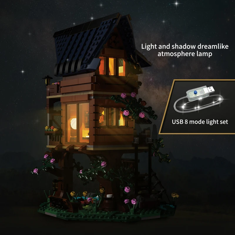 1155 Pcs Cada forest Four Seasons Tree House Architecture Building Blocks LED Light Friends Home Decoration Bricks Toys