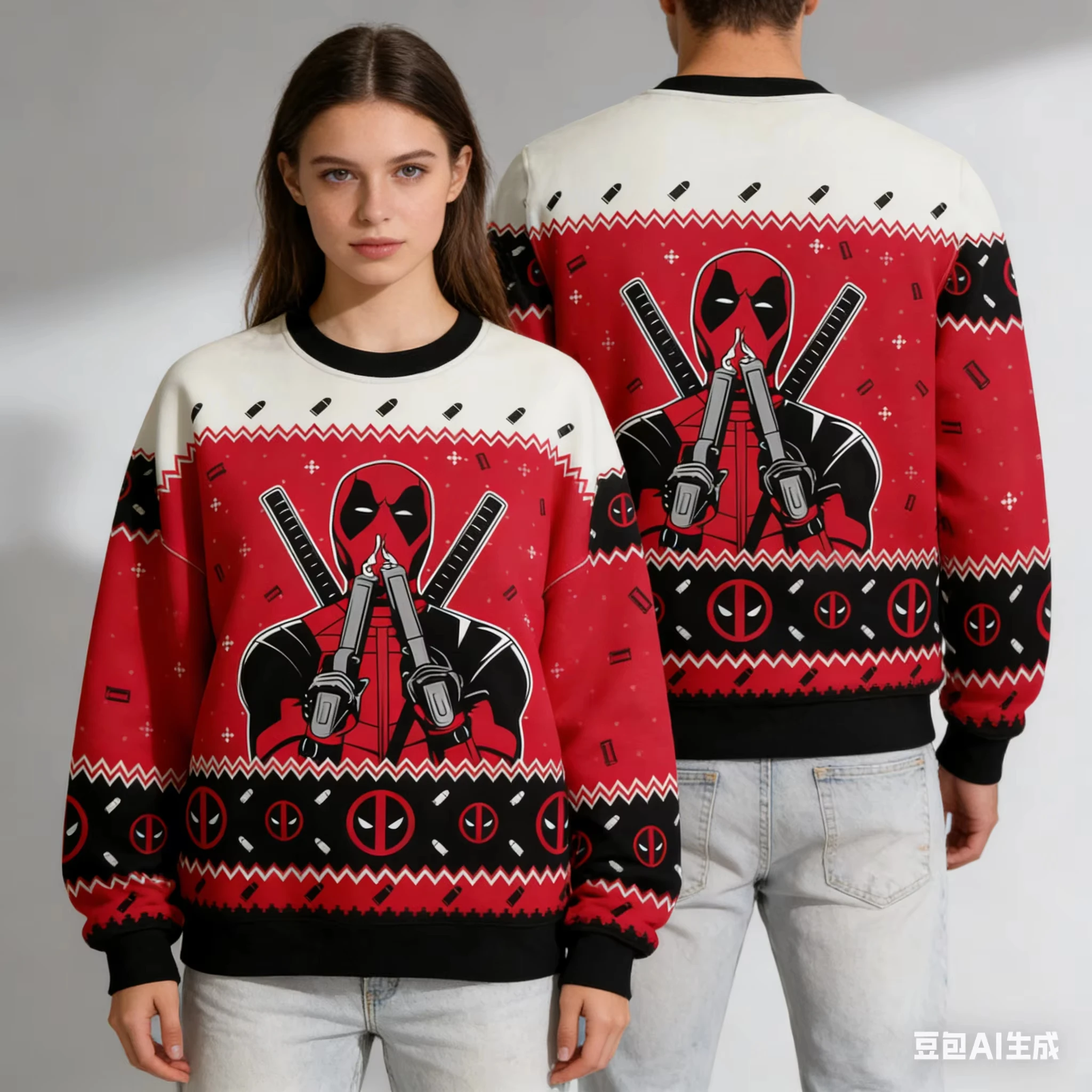 

Женская толстовка оверсайз с 3D-принтом Дэдпула, забавный рождественский принт, круглый вырез, спортивная одежда, модная уличная одежда, стиль Y2K