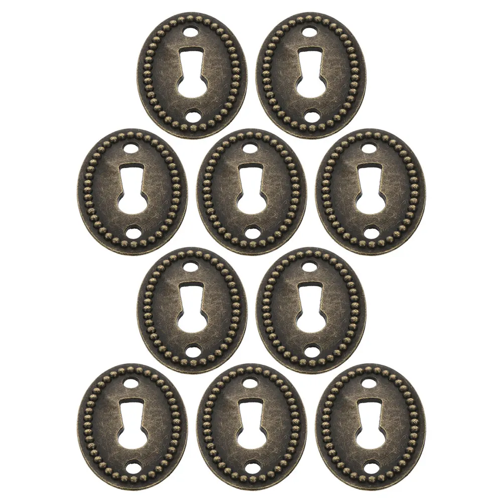 10PCS Key Drawer Cabinet Door Keyhole Cover Insert Decorative Dark Brown Hardware 38x25MM Oval Alloy Furniture Lock Plate