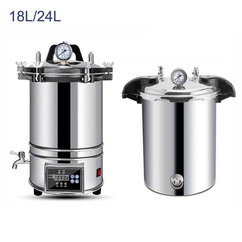 24L Portable High Pressure Sterilizer Stainless steel Steam Sterilization Pot Automatic Sterilization Autoclave Pot