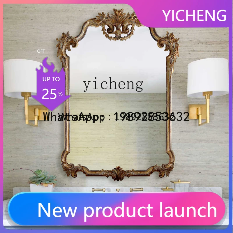 

carved desktop makeup mirror household fireplace decorative mirror European bathroom mirror