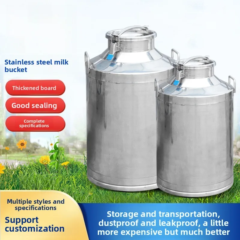 304 Stainless Steel Sealed Milk Can – Inner Mirror Finish, Single/Double Layer, Transport Bucket for Milking Machine