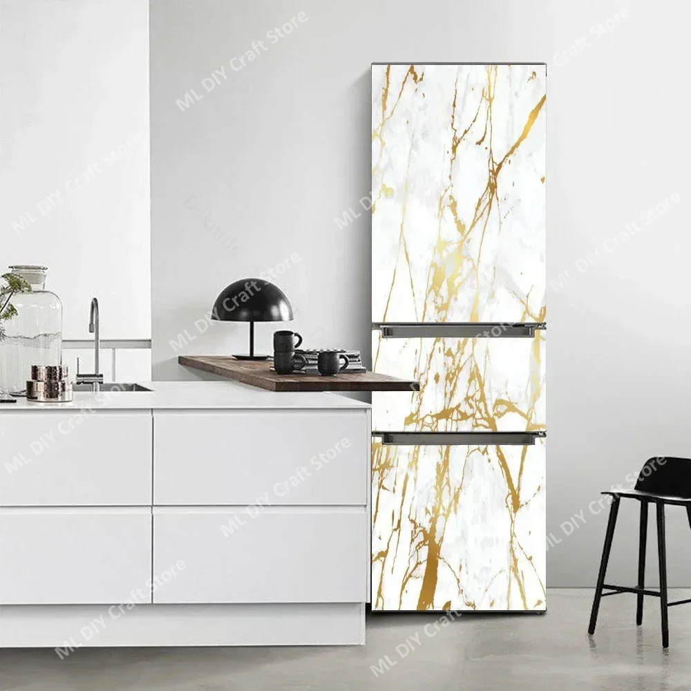 Modern Sticker Fridge Stickers Marble 3D Refrigerator Wallpaper Black Line White Freezer PVC Film Door Cover Decor Decal Art