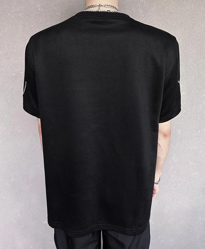 Men's 2025 Summer New High Street Chic Chain Tops Male Round Neck Solid Color Loose Versatile Tees Fashion Short Sleeve T-Shirts